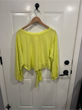 Free People Neon Yellow Tie-Front Long Sleeve Crop Top